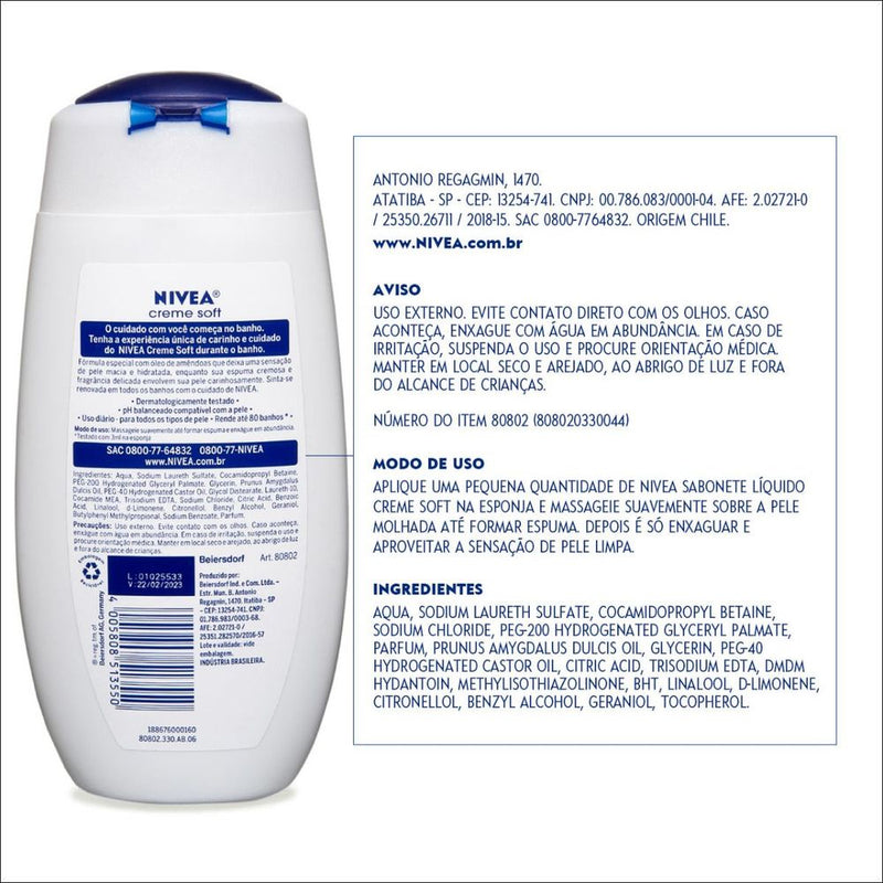 NIVEA Sabonete Líquido 250ml Creme Soft