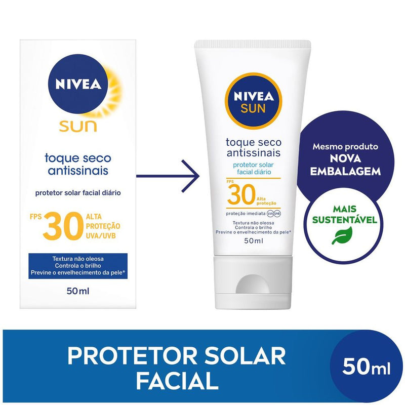 Nivea protetor solar solar facial toque seco antissinais fps30 50ml