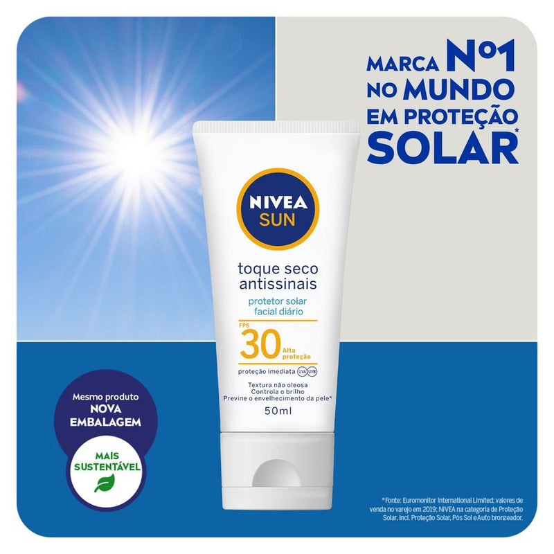 Nivea protetor solar solar facial toque seco antissinais fps30 50ml