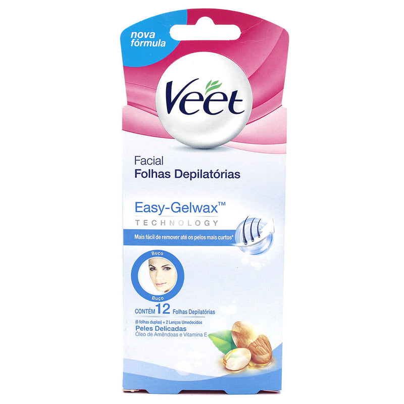 VEET CERA FACIAL PELE DELICADA 12 FOLHAS